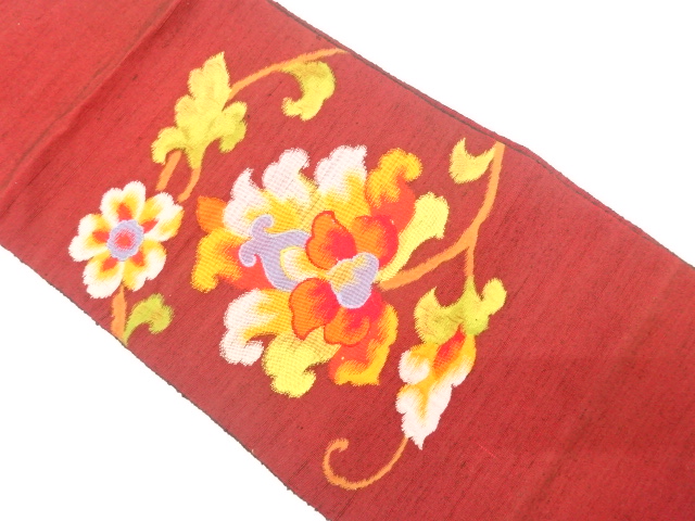 手織り紬　唐花模様織り出し名古屋帯